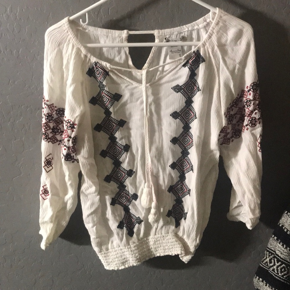 white printed blouse